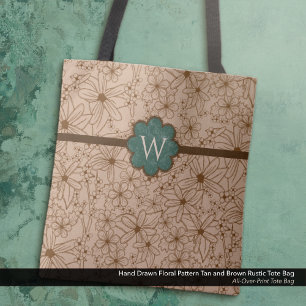 Country Flowers: Tan and Hunter Green Monogrammed Tote Bag