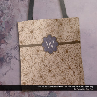 Country Flowers: Tan and Purple Monogrammed Tote Bag