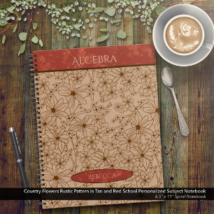 Country Flowers Tan Red School Subject Name Notebook