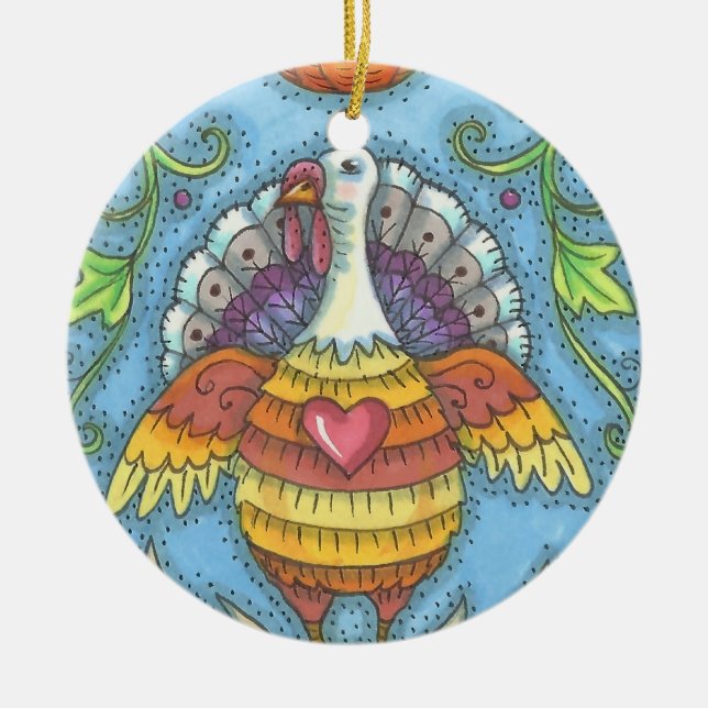 COUNTRY FOLK ART TURKEY, THANKSGIVING ORNAMENT Rnd (Front)