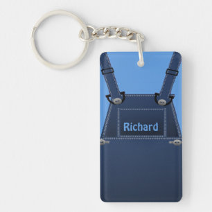 Country Folk Blue Overalls Custom Keychain
