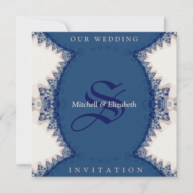 Country-Folk Dark Blue+Cream Wedding Invitations (Front)