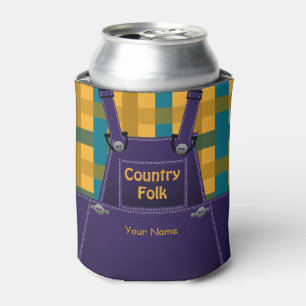 Country Folk Overalls Plaid Custom Can Cooler