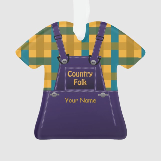 Country Folk Overalls Plaid Custom Ornament (Front)