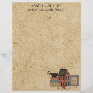 Country Folkart Red Saltbox, crow, I love Prims   Custom Letterhead