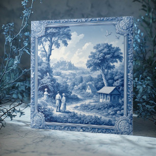 Country Folks Pastoral French Toile De Jouy Blue Tile