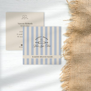Country French Blue Striped Bakery Logo Striped Square Business Card