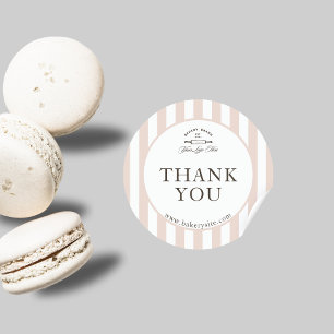 Country French Pink Striped Bakery Logo Thank You Classic Round Sticker