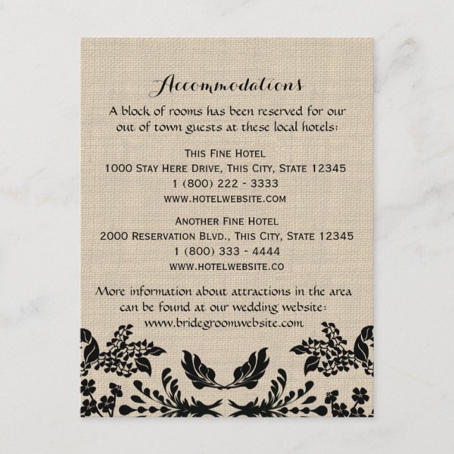 Country Garden and Burlap Info Card (Front)