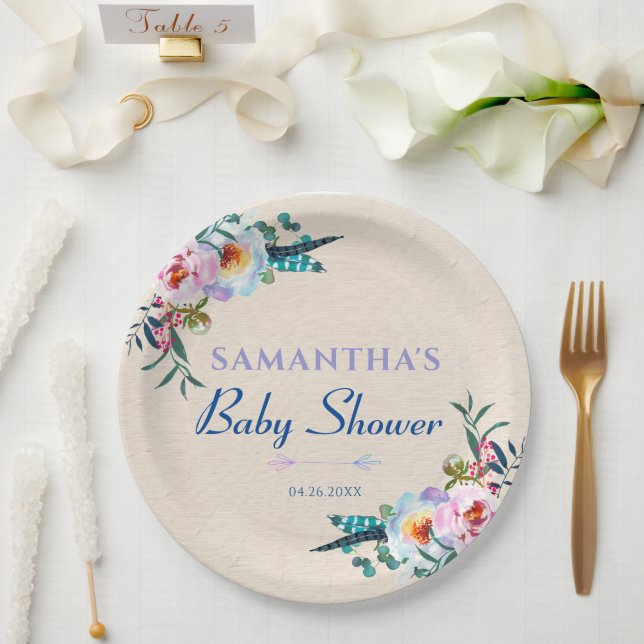 Country Garden Boho Floral Baby Shower Welcome Paper Plate (Wedding)