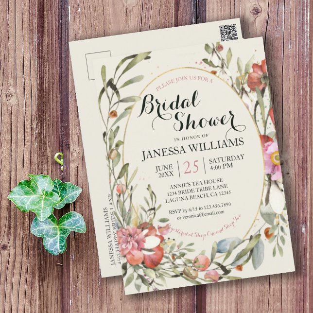 Country Garden Floral Bridal Shower Invitation  Postcard (PRETTY COUNTRY GARDEN BRIDAL SHOWER POSTCARD INVITATION
)