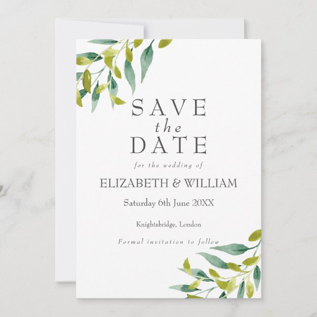 Country Garden Greenery Save the Date Invitation (Front)