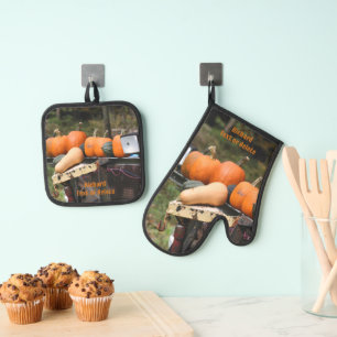 Country Garden Pumpkins And Squash Personalised Oven Mitt & Pot Holder Set