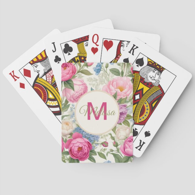 Country Garden Roses And Peonies Floral Playing Cards (Back)