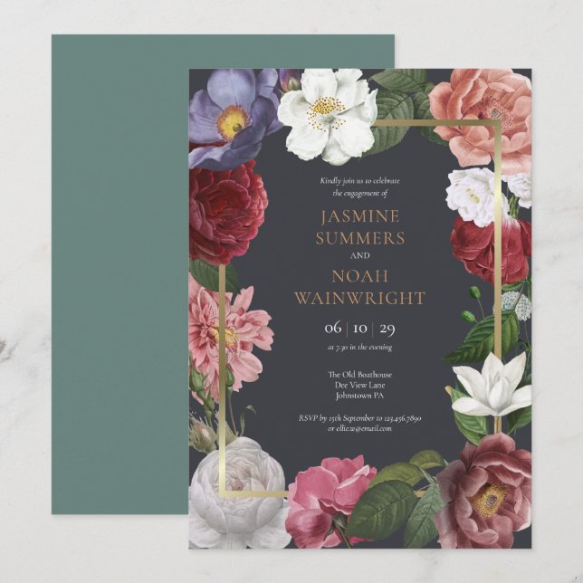 Country Garden Roses Floral Engagement Party Invitation (Front/Back)