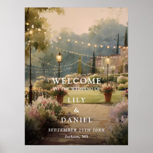 Country Garden String Lights Wedding Welcome Sign