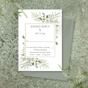 Country Garden Watercolor Greenery Wedding RSVP Card
