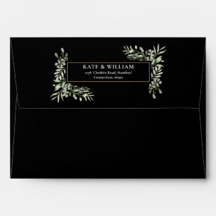 Country Garden Watercolour Greenery Black Wedding Envelope