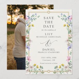 Country Garden Wildflowers Floral Photo Wedding Save The Date