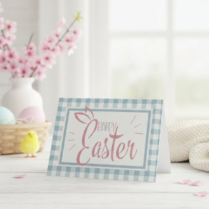 Country Gingham Blue Happy Easter Custom Holiday Card