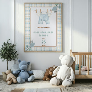 Country Gingham Blue Jean Baby Shower Welcome Poster