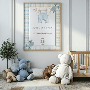 Country Gingham Blue Jean Baby Shower Welcome Poster