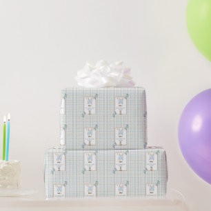 Country Gingham Blue Jean Baby Shower Welcome Wrapping Paper