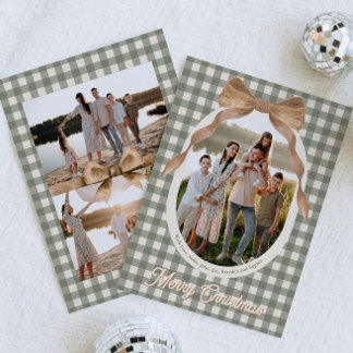 Country Gingham Bow Photo Christmas Card