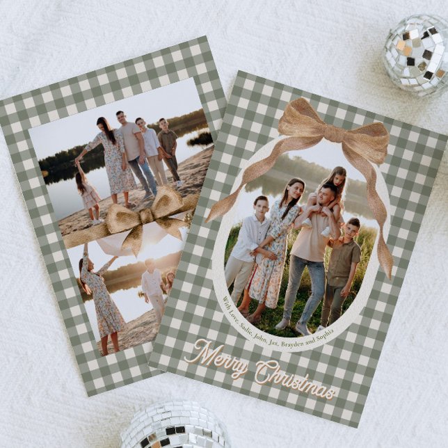 Country Gingham Bow Photo Christmas Card (Creator Uploaded)