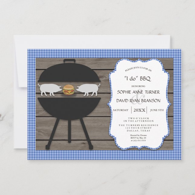 Country Gingham Wood I DO BBQ Engagement Party Invitation (Front)