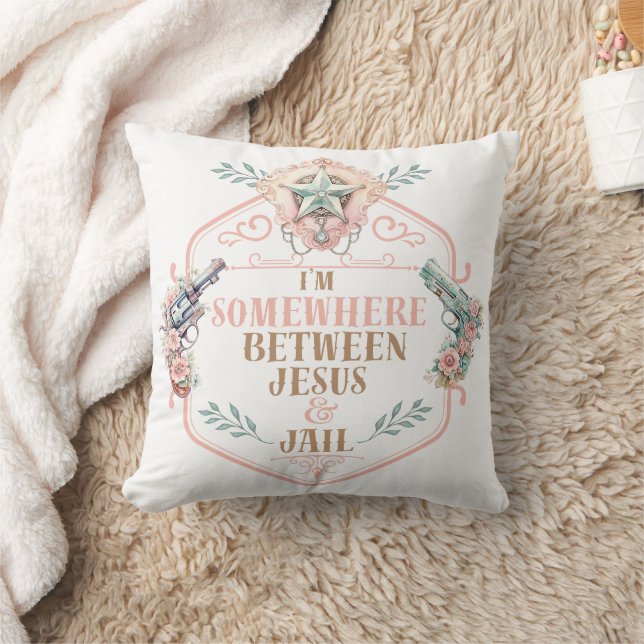 Country girl charm - Between Jesus and Jail  Cushion (Blanket)