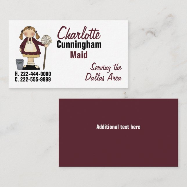 Country Girl House Cleaning Maid Business Card (Front/Back)