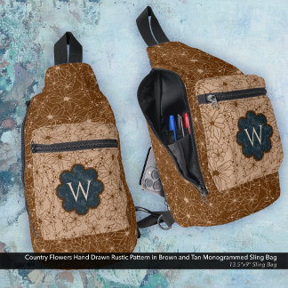Country Girl Rustic Floral Pattern Blue Brown Sling Bag
