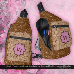 Country Girl Rustic Floral Pattern Pink Brown Sling Bag
