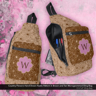 Country Girl Rustic Floral Pattern Pink Brown Sling Bag