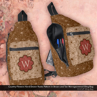 Country Girl Rustic Floral Pattern Red Brown Sling Bag