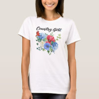 Country Girl with Red/White/Blue Flowers & Birds
