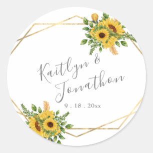 Country Gold Geometric Framed Sunflower Leaf Classic Round Sticker