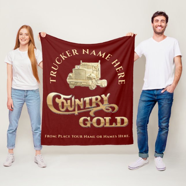Country Gold Personalised Trucker Gift  Fleece Blanket (In Situ)