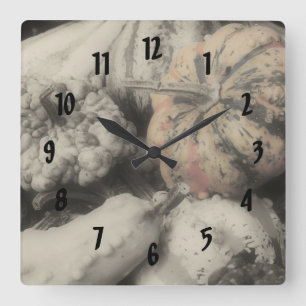 Country Gourds In Black White Nature Square Wall Clock