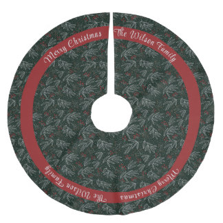 Country Green & Red Add Family Name Brushed Polyester Tree Skirt