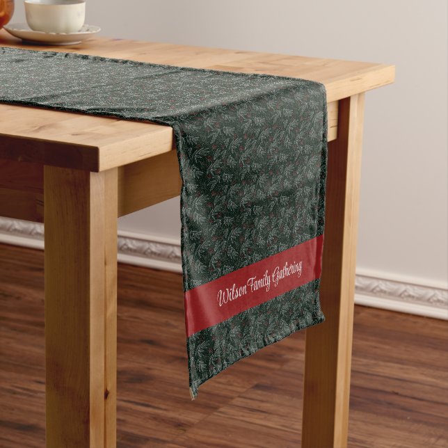 Country Green & Red Add Family Name Medium Table Runner (In Situ)