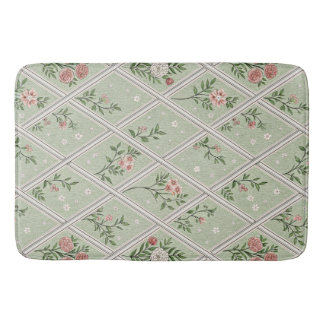 Country Green Vintage Flower  Bath Mat