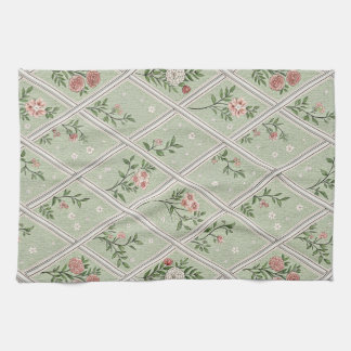 Country Green Vintage Flower  Tea Towel