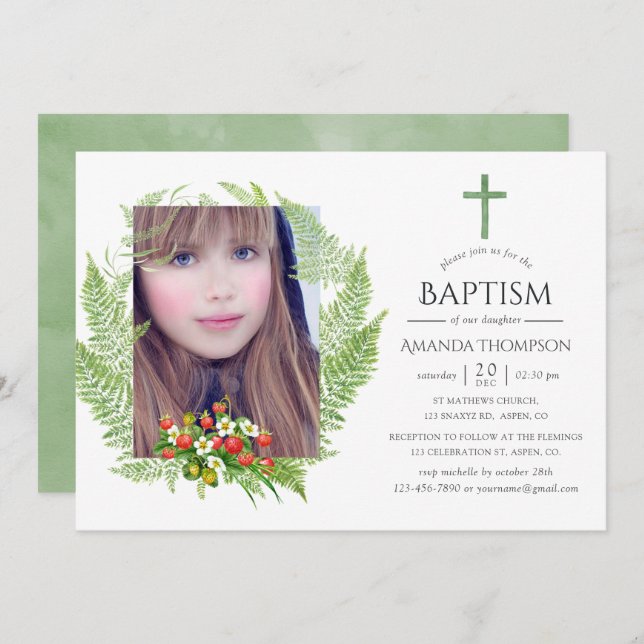 Country Greenery Baptism or Christening Invitation (Front/Back)