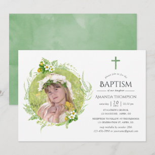 Country Greenery Baptism or Christening Invitation