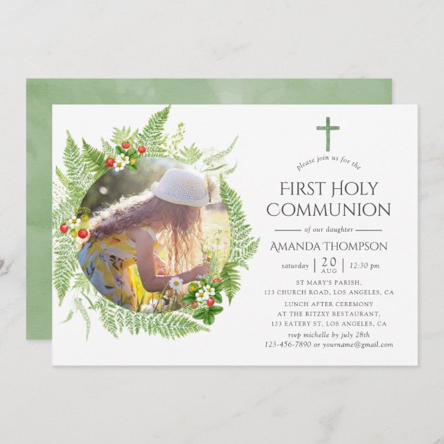 Country Greenery First Holy Communion Invitation (Front/Back)