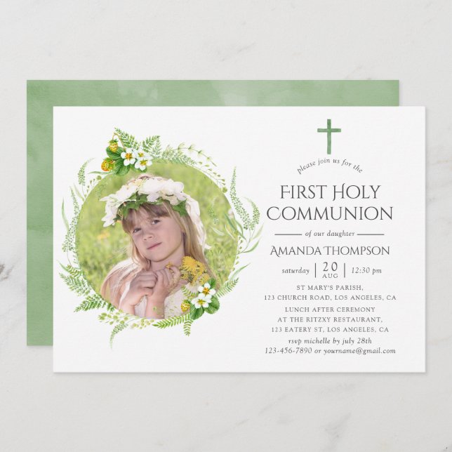 Country Greenery First Holy Communion Invitation (Front/Back)