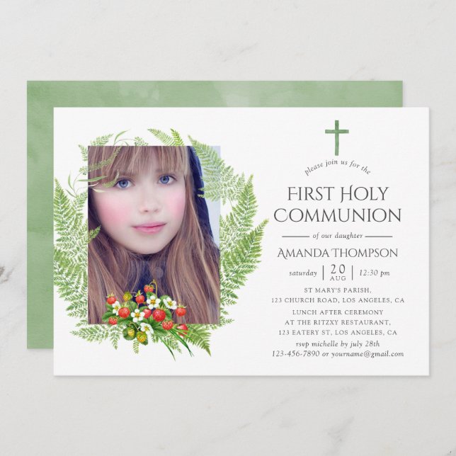 Country Greenery First Holy Communion Invitation (Front/Back)