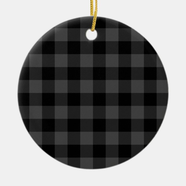 Country grey and black plaid ceramic tree decoration (Front)